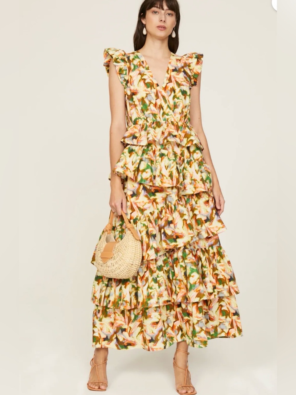Marie Oliver Marisol Tiered Abstract Fall Maxi Midi Dress Cotton Designer Dress